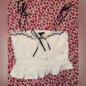 Forever 21 White and Black Lace Trim Top